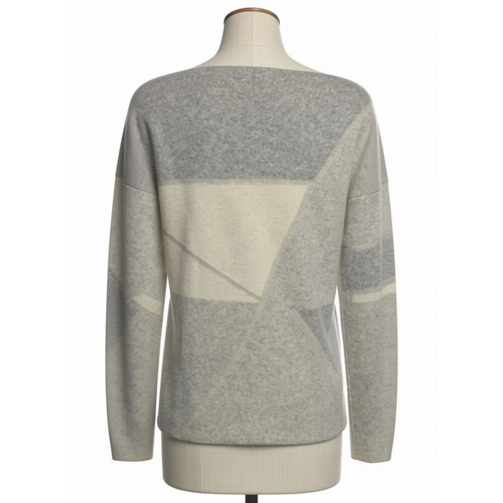 Vince Wool Cashmere Abstract Jacquard Boatneck Sweater Grey Cream S - Picture 4 of 7